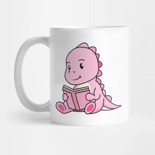 Cute Pink Dinosaur Read Book - Dinosaur Birthday Mug